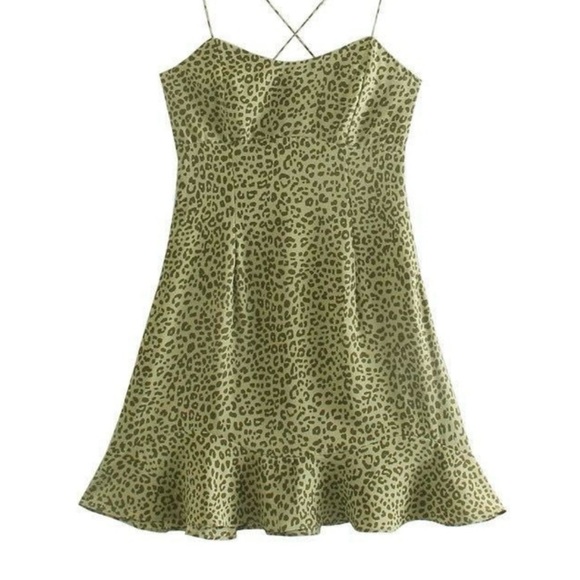 Green. Cheetah print Zara dress. New with tags - Picture 1 of 4
